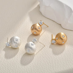 French Style Stud Earrings Golden Ball Glitter Zircon Drawing Earrings Middle Ages Vintage Elegant Unique Design Women Earrings