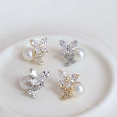 Elegant Sweet Cute Animals Rhinestone Stud Earrings for Girls Imitation Pearl Jewellry for Women Ladies Accessories Butterfly
