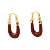 French Geometric Ear Buckles Solid Colors Wine Red Oil-Dripping U-Shaped Earrings Casual Elegant Fashion Earrings Women Bulk