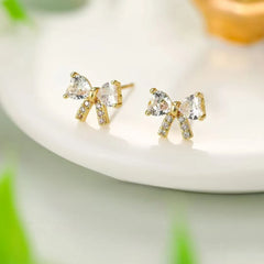 Female Heart Leaf Bow Shape Small Mini Stud Earring Fashion Elegant Simple High Quality Wholesale Daily Jewelry Accessories