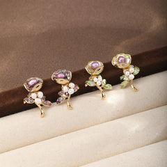 Fashion S925 Silver Freshwater Pearl Crushed Shell Flower Stud Earrings for Girls Sweet Jewelry for Women Ladies Wholesale