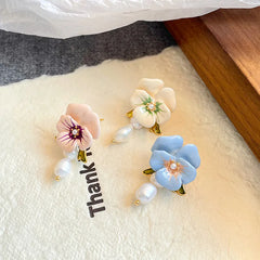 Female Blue Green Flower Shape Freshwater Pearl Earring Elegant Sweet Fashion Factory Price in Stock Jewelry for Women Causal