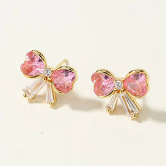 Shiny Glitter Rhinestone Fruits Strawberry Stud Earrings for Girls Bowknot Sweet Elegant Jewelry for Women Ladies Accessories