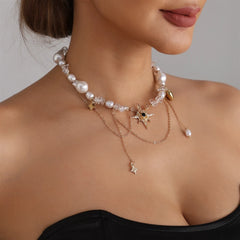 Sweet Cool Hot Girl Eight-pointed Star Necklace Light Luxury Fashion Niche Style Elegant Trendy Jewelry for Women Ladies Chic