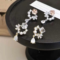 Fashion Luxury Bowknot Glitter Rhinestone Drop Earrings for Girls Sweet Princess Style Jewelry for Women Ladies Accessories