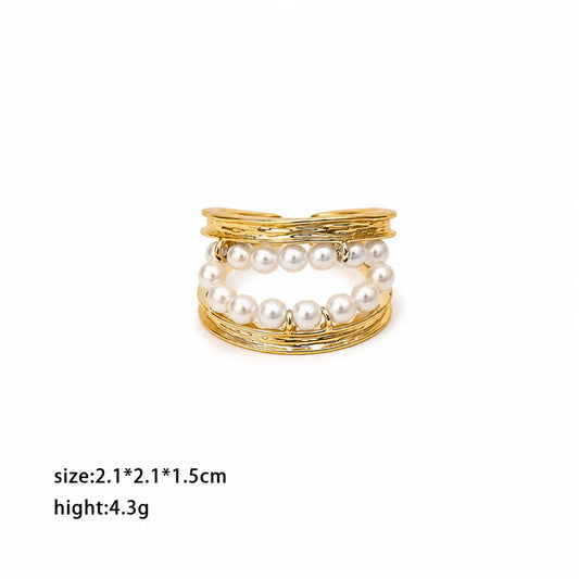 Fashion Glass Pearl 18K Gold Plated Rings for Girls Trendy Elegant Jewelry for Women Ladies Wholesale China Supplier Bulk