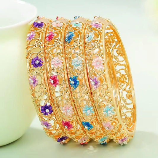 Vintage Luxurious Glitter Flower Floral Bangles for Girls Fashion Latest Jewelry for Women Ladies Accessories Chinese Supplier