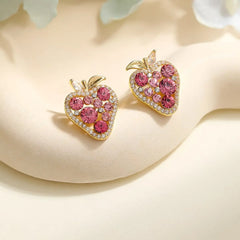 Female Strawberry Fox Cartoon Small Stud Earring Fashion Glitter Sparking Lovely Cute Jewelry Accessories for Ladies Daily Use
