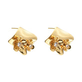 Fashion Elegant Earrings Irregular Geometric Pleated Square Stud Earrings with Zircon Flower Earrings European and American Bulk