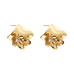 Fashion Elegant Earrings Irregular Geometric Pleated Square Stud Earrings with Zircon Flower Earrings European and American Bulk