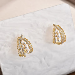 Exquisite Zirconium Lace Imitation Pearl Stud Earrings Women's Light Luxury High-end Elegant Sweet Earrings Jewelry 2026 New