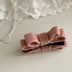 Women's Knit Bowknot Banana Clips Pink Sweet Cute Hair Clips for Girl Japanese Casual Barrette Winter Hair Accessory Wholesale