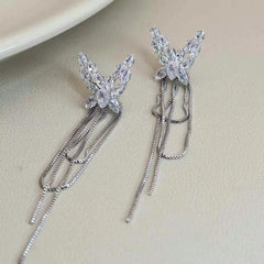 Fashion Graceful Tassel Butterfly Refined Drop Earrings for Girls Sweet Elegant Jewelry for Women Ladies Accessories Wholesale