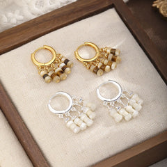 Fashion Tiger Eye Stone Shell Copper 18K Gold Hoop Earrings for Girls Vintage Luxury Jewelry for Women Ladies Wholesale Bulk