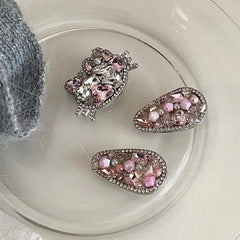 Women Pink Rhinestone Imitation Pearl Hair Clips Fashion Sweet Sparking Customized in Stock Wholesale Snap Clips Accessories