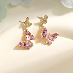 Adorable Butterfly Animals Elegant Drop Earrings for Girls Fashion Simple Rhinestone Jewelry for Women Ladies Accessories Chic