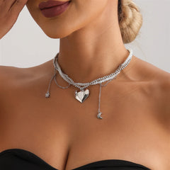Fashion Sweet Beads Heart Shaped Necklaces for Girls Elegant Layered Wearing Cute Jewelry for Women Ladies Teenager Accessories