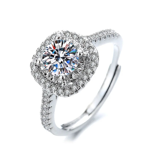 Round Moissanite Rings Classic Six-prong Women's Custom Geometric Ring for Engagement Party Live Streaming Supply Accessory Bulk