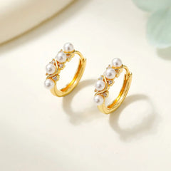 Elegant Fashion Imitation Pearl Dainty Hoop Earrings for Girls Charms Art Deco Simple Jewelry for Women Ladies Accessories