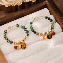Tiger Eye Stone Freshwater Pearl Red Agate African Turquoise Hoop Earrings for Girls Boho Jewelry for Women Ladies Wholesale