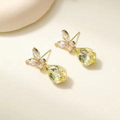 Butterfly Rhinestone Water Drop Earrings for Girls Solid Color Elegant Graceful Jewelry for Women Ladies Accessories Wholesale