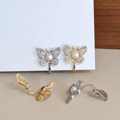 Fashion Dainty Elegant Imitation Pearl Butterfly Clip on Earrings for Girls Sweet Animals Jewelry for Women Ladies Accessories