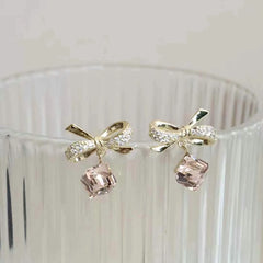 Sweet Fashion Elegant Flowers Floral Bowknot Rhinestone Drop Earrings for Girls Refined Glitter Jewelry for Women Accessories