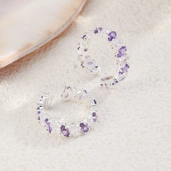 Women White Purple Zircon Copper Plated Palladium White K Rings Fashion Sparking Factory Price in Stock Jewelry for Causal Daily