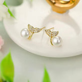 Sweet Imitation Pearl Flower Floral Drop Earrings for Girls Cute Dainty Rhinestone Jewelry for Women Ladies Accessories Chic
