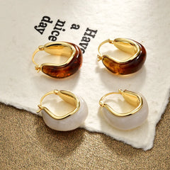 High-end Irregular Hoop Earrings Coffee-colored Resin OEar Buckles Elegant Light Luxury Earrings Women Fashionable and Stylish