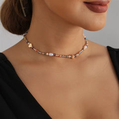 Fashion Colorful Beads Heart Shaped Sweet Cute Necklaces for Girls Trendy Art Deco Jewelry for Women Ladies Accessories Chic