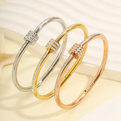 Female Open Cuff Bangle Cubic Zirconia Minimalist Bracelets Light Luxury Elegant Fashion Jewelry Women's Accessories Gift Bulk