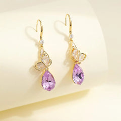 Luxury Glitter Solid Color Butterfly Drop Earrings for Girls Rhinestone Elegant Dainty Jewelry for Women Ladies Accessories