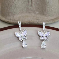 Ladies Heart Butterfly Rhinestone Decorative Small Drop Earring Fashion Chic Glitter Sparking Wholesale Daily Jewelry Accessory