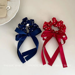 Fashion Polka Dot Ribbon Bowknot Scrunchies for Baby Kids Cute Sweet Hair Ties for Kids Children Hair Accessories in Stock