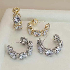 Women Hot Sale High Quality Rhinestone Circle Hoop Earring Fashion Sparking Glitter Chic Wholesale Jewelry Accessories for Daily