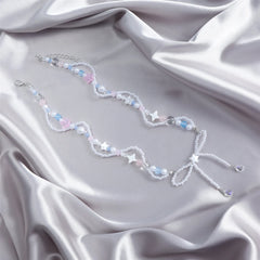 Fashion Sweet Bowknot Beads Princess Style Kawaii Necklaces for Girls Trendy Elegant Jewelry for Women Ladies Accessories
