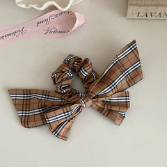Classic Simple Plaid Bowknot Hair Ties for Girls Elegant French Style Scrunchies for Kids Children Hair Accessories in Stock