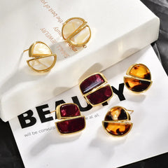 High-end Split Geometric Design Stud Earrings Women Acetate Leopard Print Resin Simple Vintage Ear Jewelry Accessories Wholesale