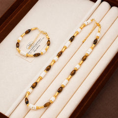 Fashion Tiger Eye Stone Resin Copper 18K Gold Plated Jewelry Sets for Girls Necklaces Bracelets for Women Ladies Wholesale