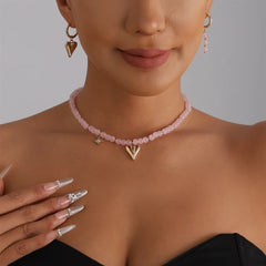 Fashion Sweet Solid Color Pink Beads Necklaces for Girls Sweet Cute Glamorous Charms Jewelry for Women Ladies Accessories