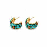 Women Green Small Blue Turquoise 18k Gold-plated S925 Silver Hoop Earring Vintage Trendy Factory Price Jewelry for Causal Daily