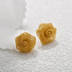 Women's Exquisite Flower Earrings Compact Metal Mesh Woven Rose Stud Earrings Elegant Personalized Casual Fashionable Earrings