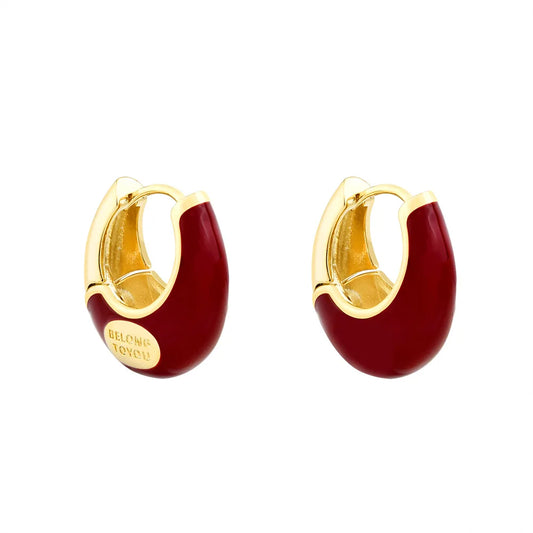 French Retro Women's Earrings Fashionable Red Enamel Oil Drip Elegant Ear Buckle Light Luxury High-end Hoop Earrings Accessories