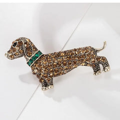 Fashion Glitter Sparkle Sweet Trendy Animals Dog Dachshund Brooches for Girls Trendy Luxury Pins Jewelry for Women Ladies