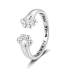 European and American Fashion Paw Open Ring Tail Cute Customizable Special Rings for Men Women Adjustable Accessories Wholesale
