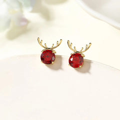 Women Red Deer Ear Heart Mini Small Stud Earring Fashion Glitter High Quality Simple Cute Jewelry Accessories for Ladies Causal
