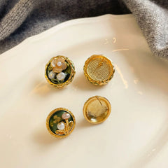 Fashion Freshwater Pearl Hand-Painted Drip Glaze Flower Stud Earrings for Girls Sweet Copper 18K Gold Jewelry Wholesale Bulk