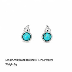 Fashion Turquoise Chalcedony Gourd Stud Earrings for Girls Sweet Trendy White K Plated Jewelry for Women Ladies Wholesale Bulk