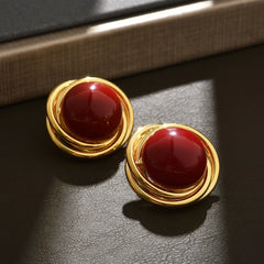 High-end Stud Earrings Retro Court Style Ancora Red Wine Pearl Earrings Elegant Fashion Light Luxury Earrings for Festive Party